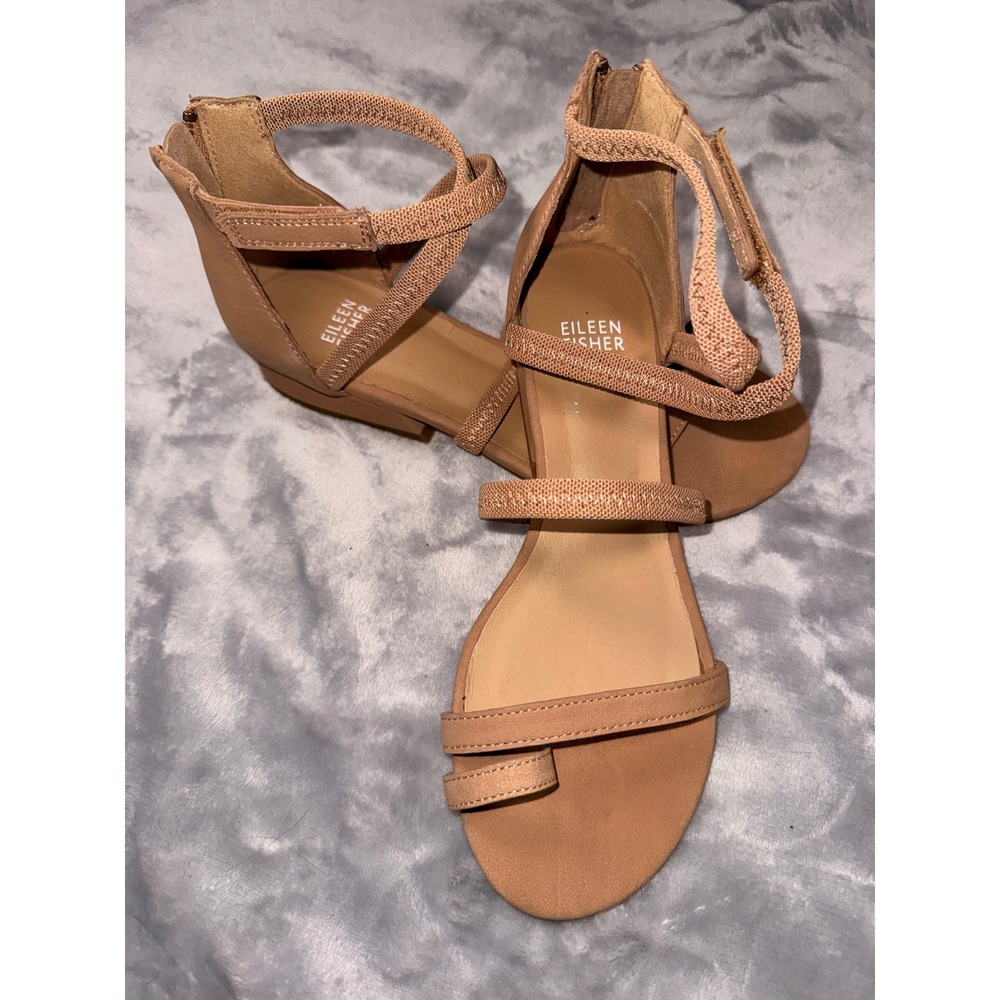 Eileen Fisher Womens Tan Leather Strappy Gladiator Toe Loop Sandals Size 7‎ New